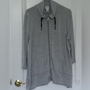 Chico’s weekend full Zip Front cardigan hoodie top Gray pin striped 12-14